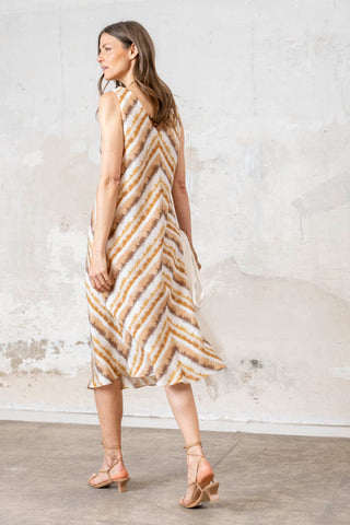 VESTIDO TIRANTE ESPIGA BEIGE Y BLANCO