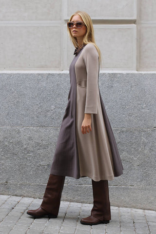 VESTIDO LILO BICOLOR CRUDO Y TOPO