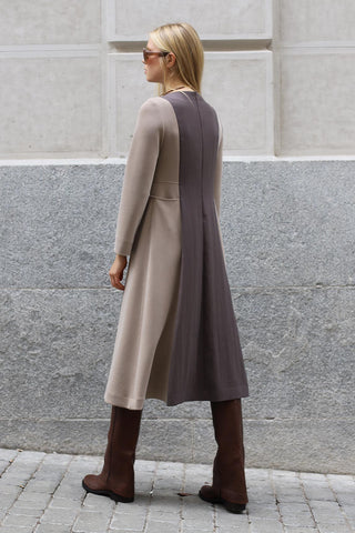 VESTIDO LILO BICOLOR CRUDO Y TOPO