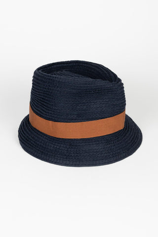Gorro Naeva azul-marinho com fita camel