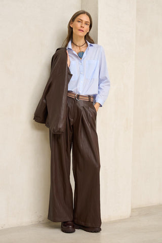 Numa chocolate brown vegan leather trousers