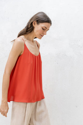 TOP TIRANTE FINO FRUNCE NARANJA