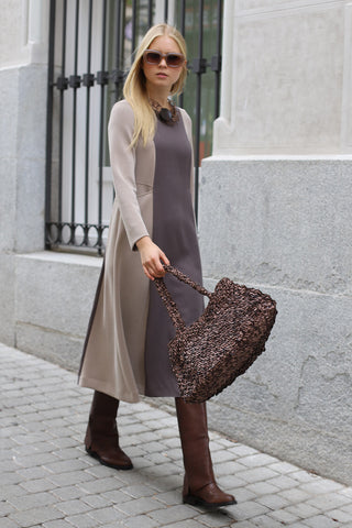 Vestido Lilo bicolor crudo-topo